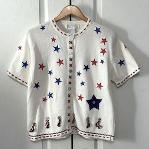 Vintage Great Cavalier Women's Patriotic S/S Sweater Cardigan‎ Size Medium